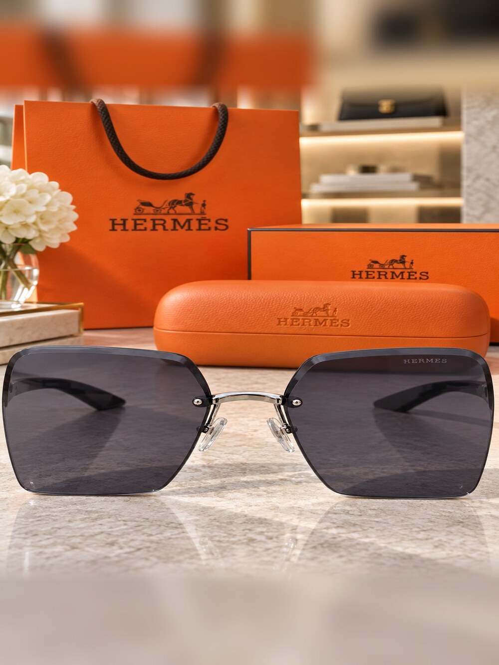 Hermes Rimless Silver H Sunglasses - Picture 5 of 6